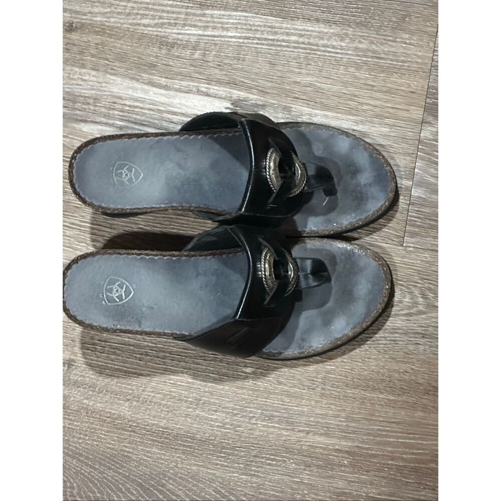 Ariat flare wedge 6.5 black leather sandals heels - Picture 7 of 10